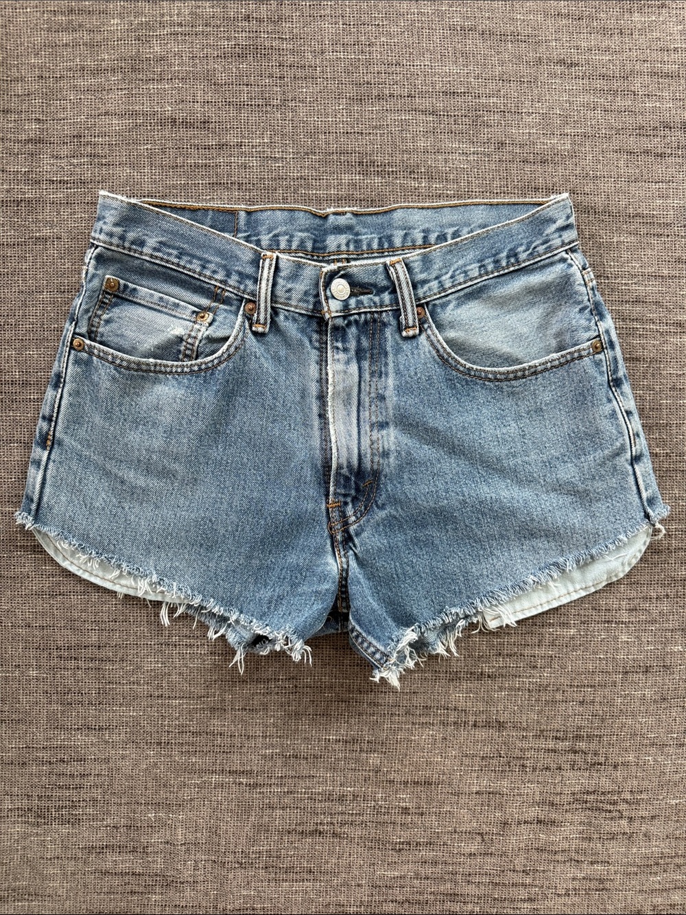 Levi's Light Blue Frayed Hem Denim Shorts